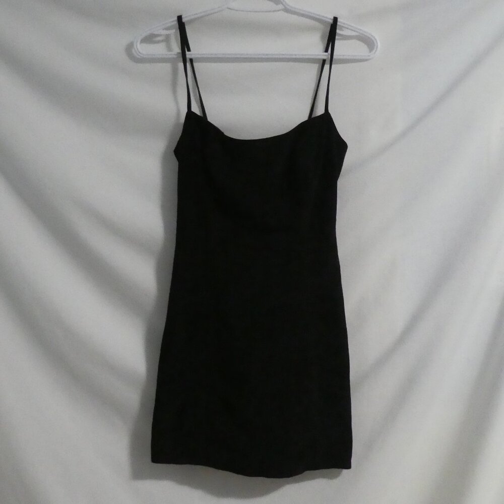 Black Crushed Velvet Spaghetti Strap Dress | size 38